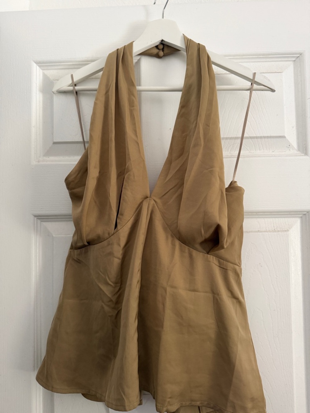 Banana Republic Tan Halter Silk-Look Blouse